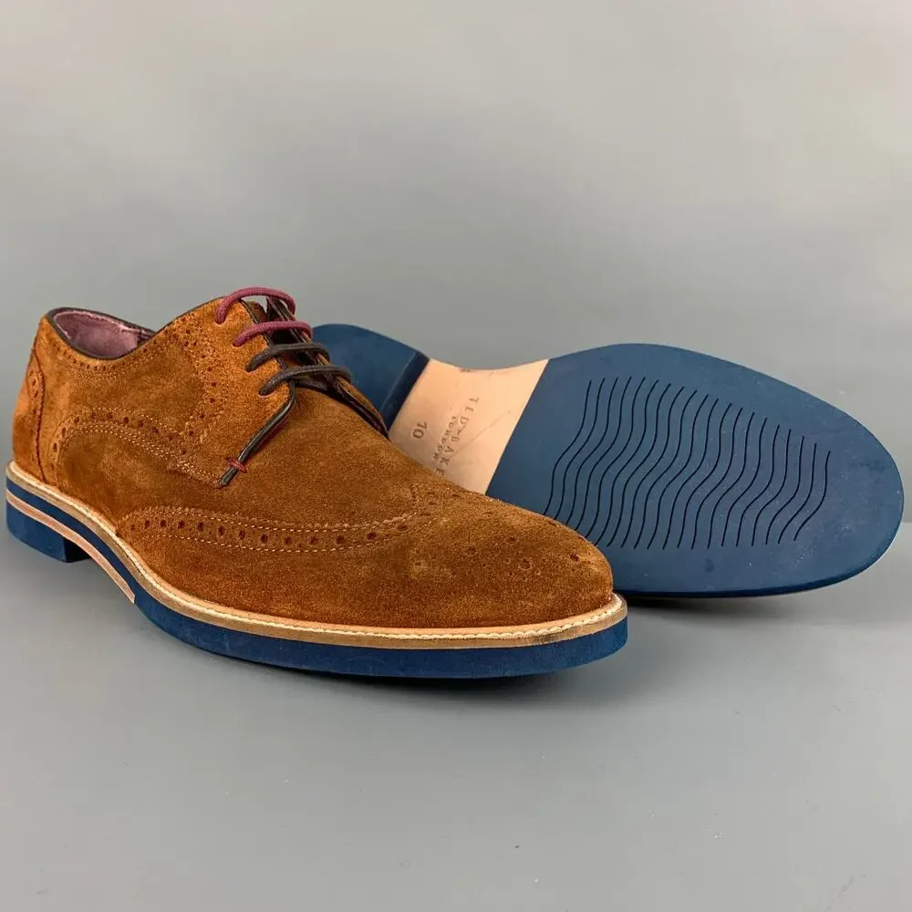 TED BAKER Size 11 Brown Perforated Leather Wingtip Lace Up Shoes